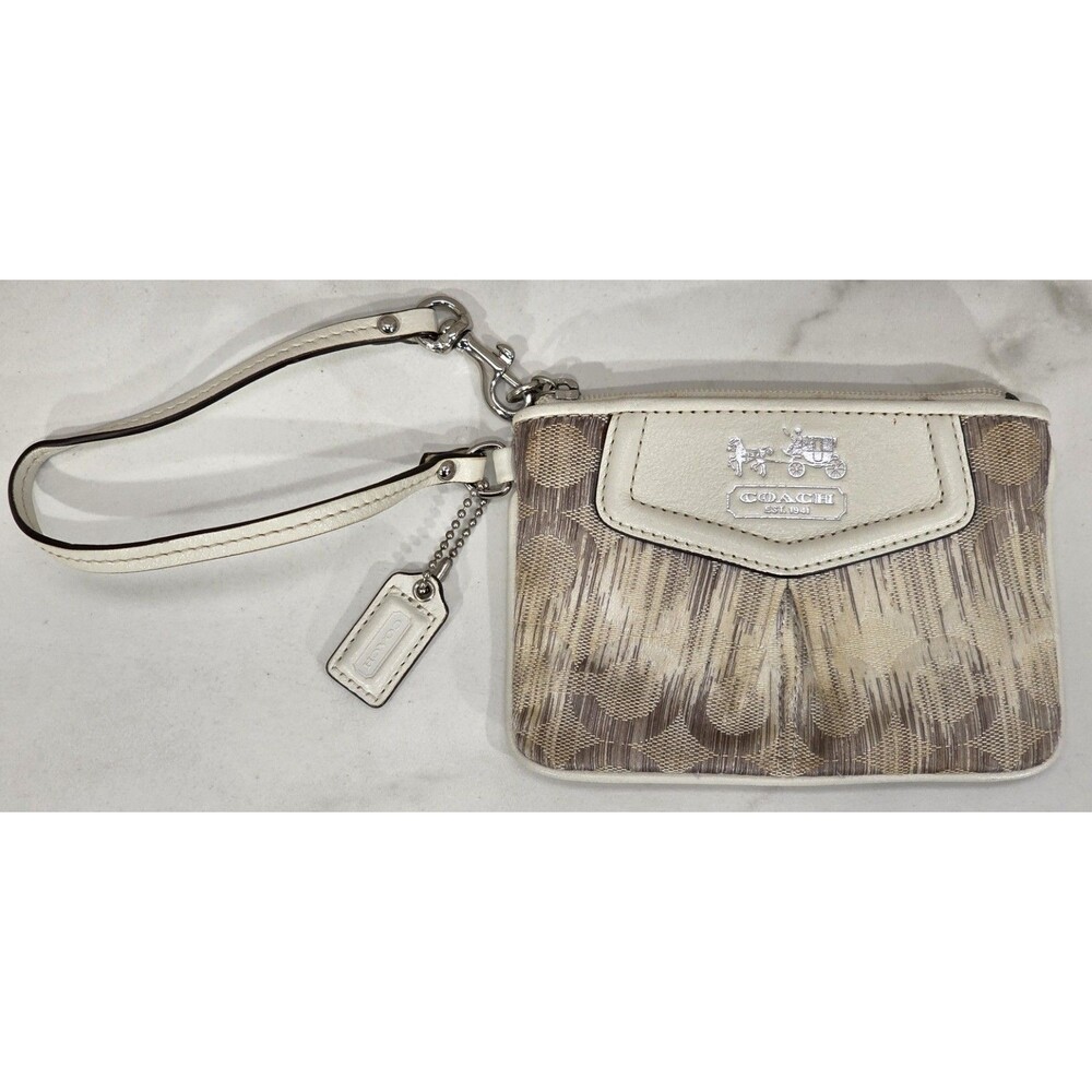 Coach Madison Ikat Op Art Wristlet Small Clutch Mini Bag Cream Gray Vintage Y2K